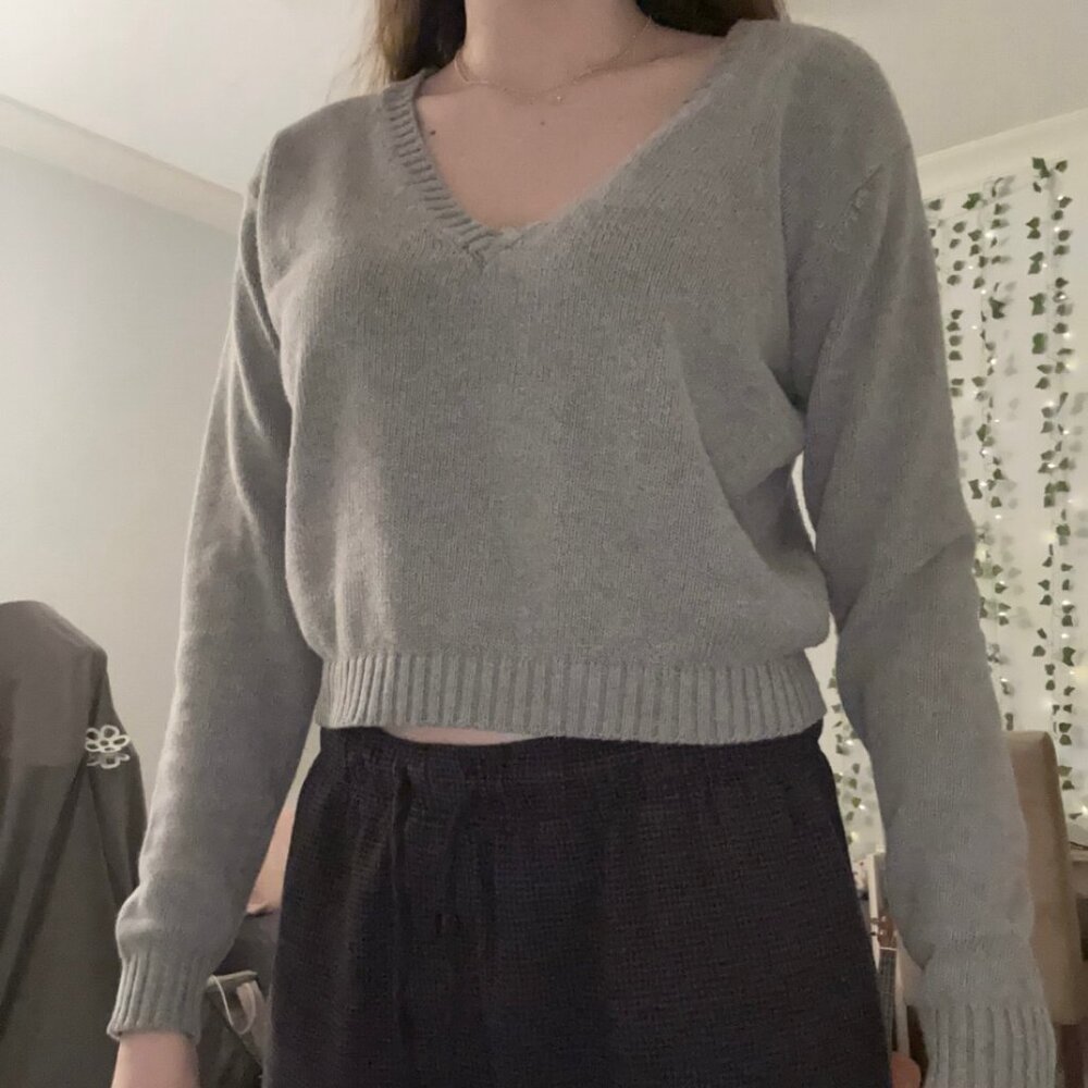 Brandy Melville V-Neck Gray Knit Sweater